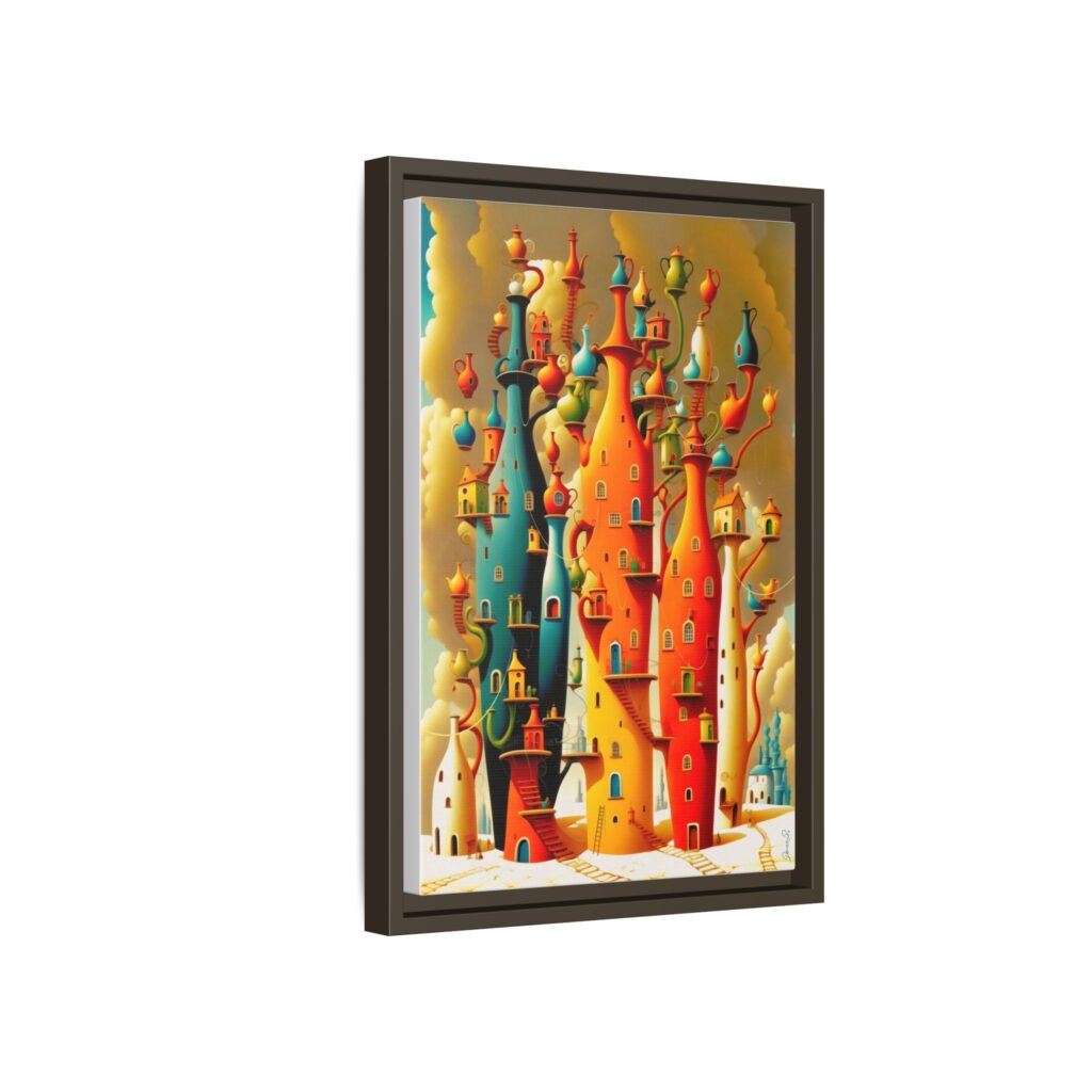 Connections – Surreal Colorful Castle Matte Canvas Print — Framed Fantasy Wall Art