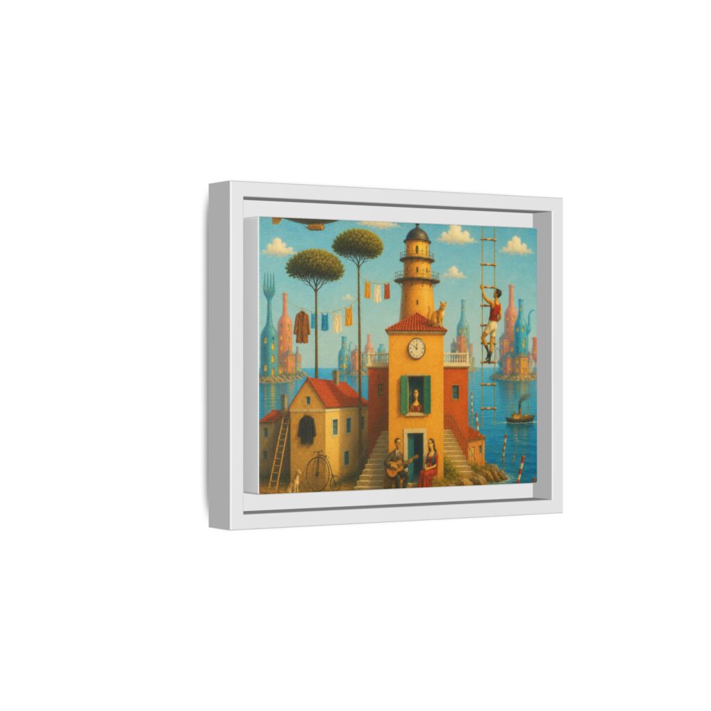 Surreal Coastal Lighthouse Matte Framed Canvas Print
