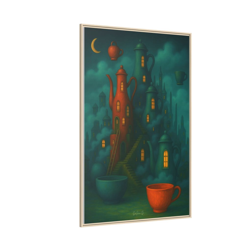 Surreal Teapot City Framed Canvas Art