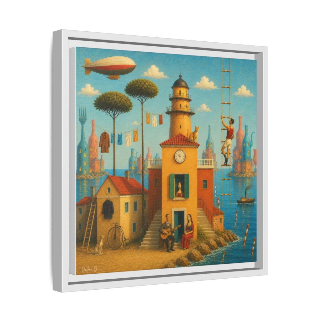 Surreal Coastal Lighthouse Matte Framed Canvas Print