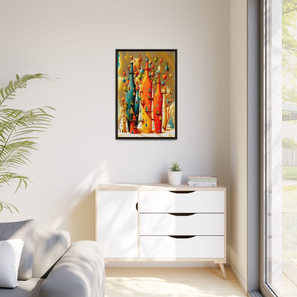 Connections – Surreal Colorful Castle Matte Canvas Print — Framed Fantasy Wall Art