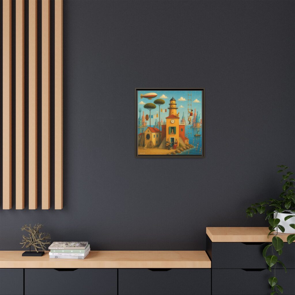 Surreal Coastal Lighthouse Matte Framed Canvas Print