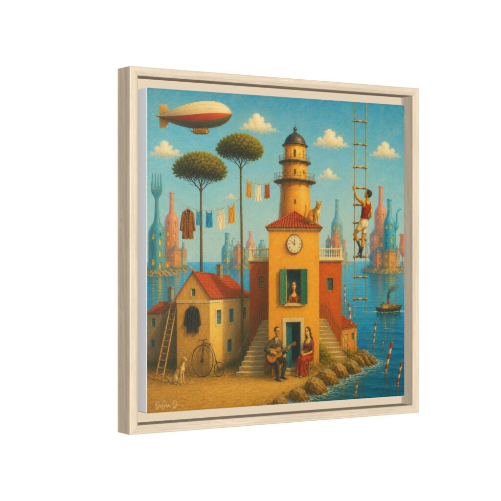 Surreal Coastal Lighthouse Matte Framed Canvas Print