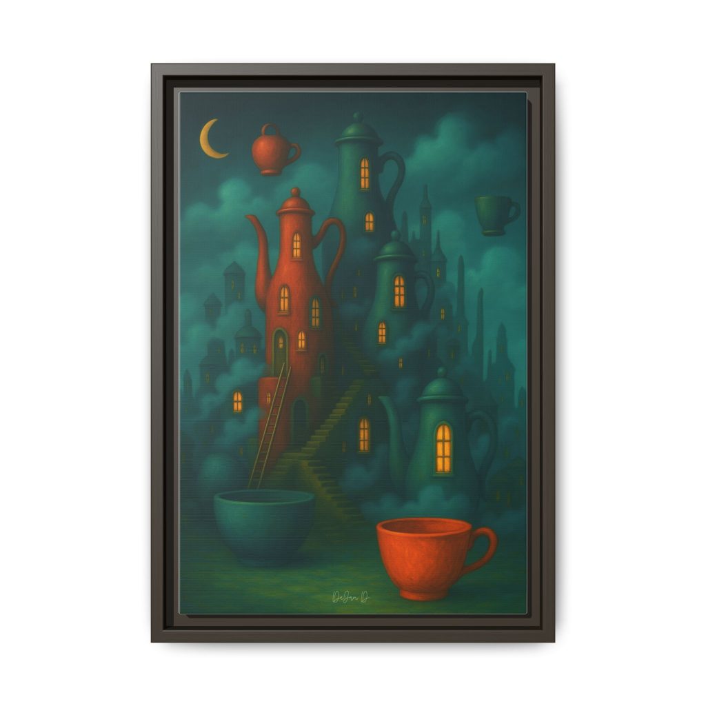 Surreal Teapot City Framed Canvas Art
