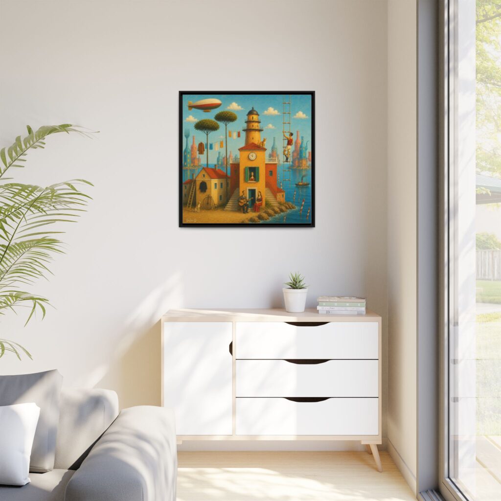 Surreal Coastal Lighthouse Matte Framed Canvas Print