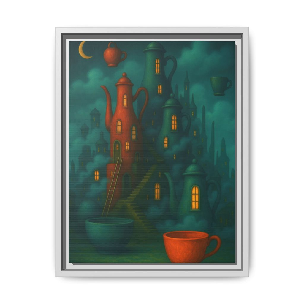 Surreal Teapot City Framed Canvas Art