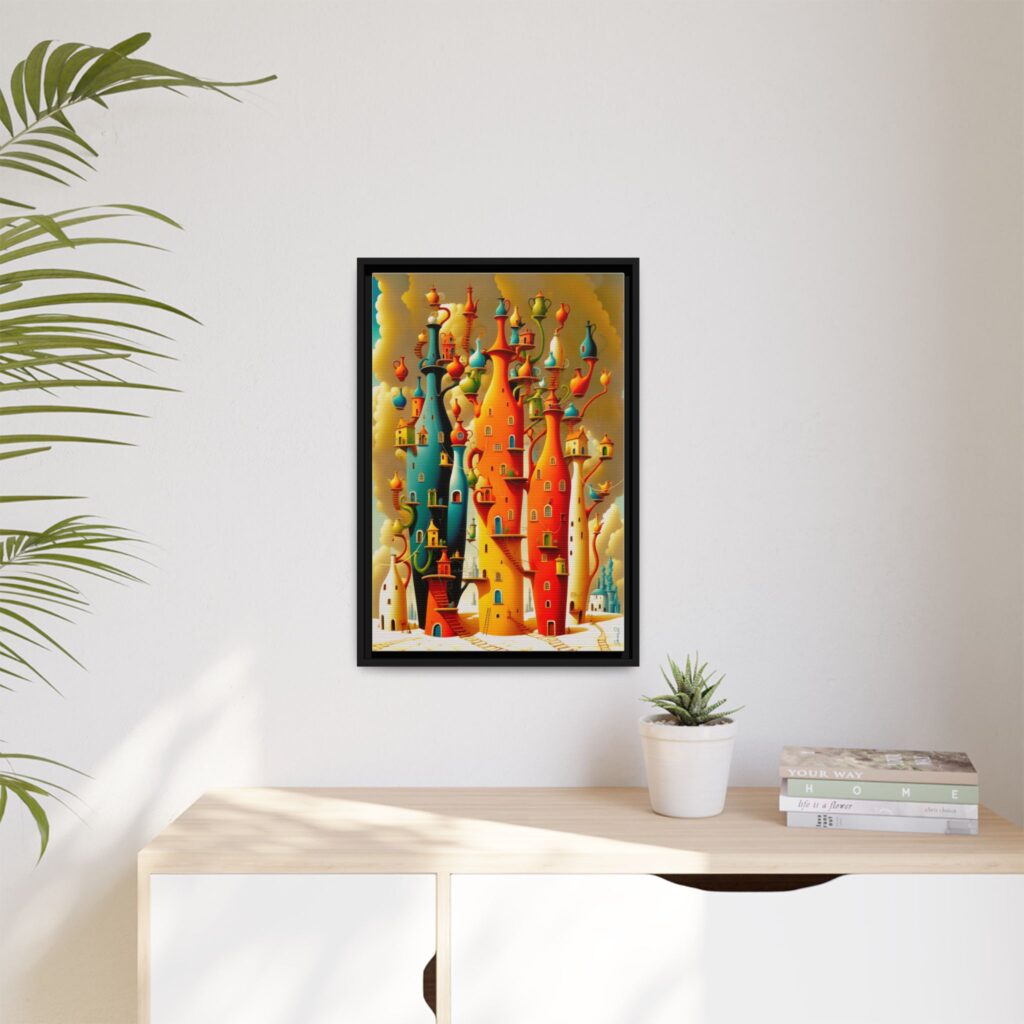 Connections – Surreal Colorful Castle Matte Canvas Print — Framed Fantasy Wall Art
