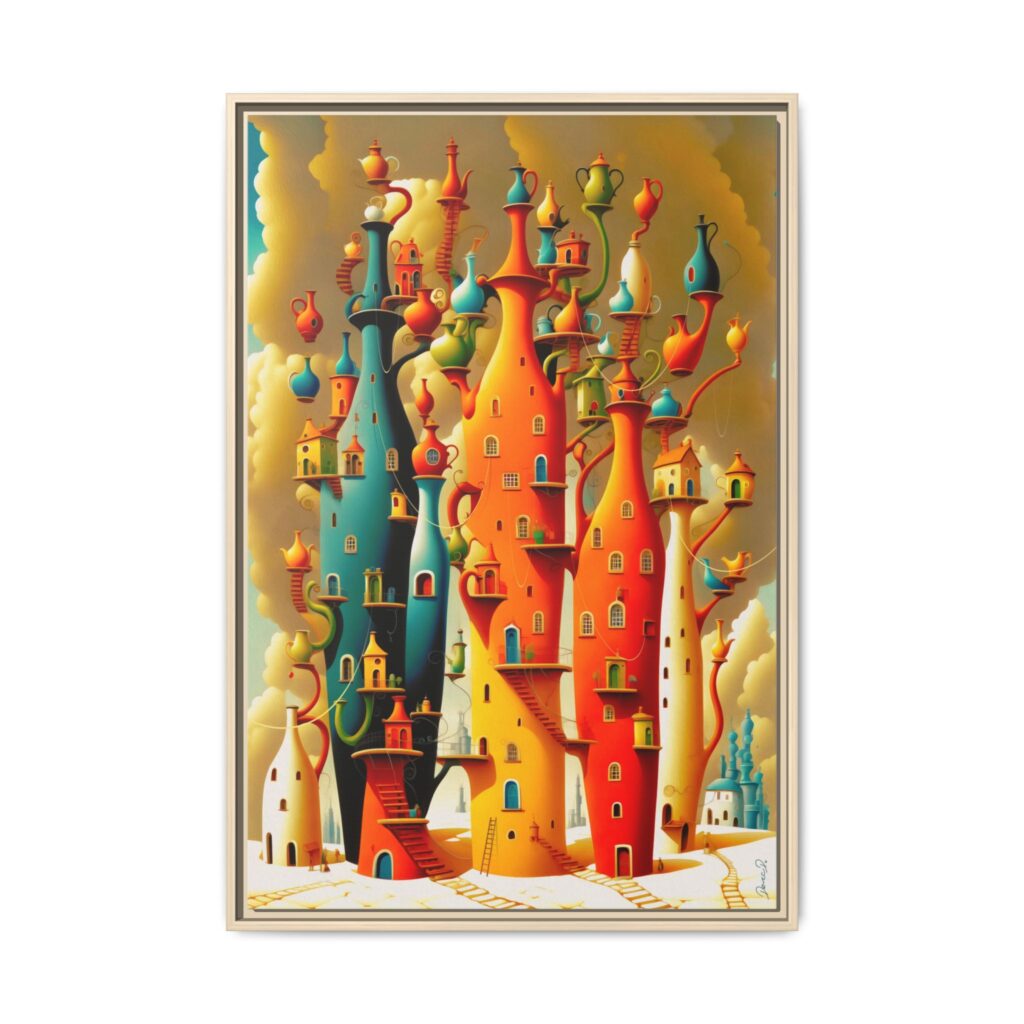 Connections – Surreal Colorful Castle Matte Canvas Print — Framed Fantasy Wall Art