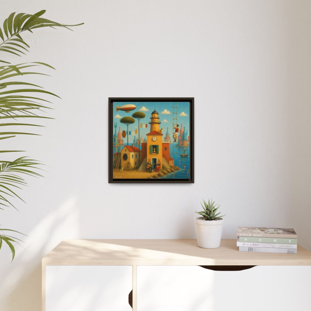 Surreal Coastal Lighthouse Matte Framed Canvas Print