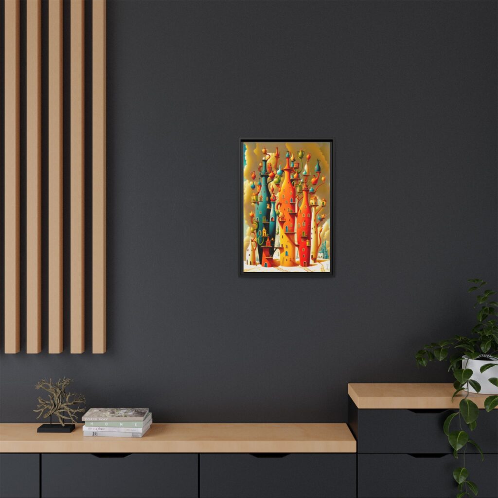 Connections – Surreal Colorful Castle Matte Canvas Print — Framed Fantasy Wall Art
