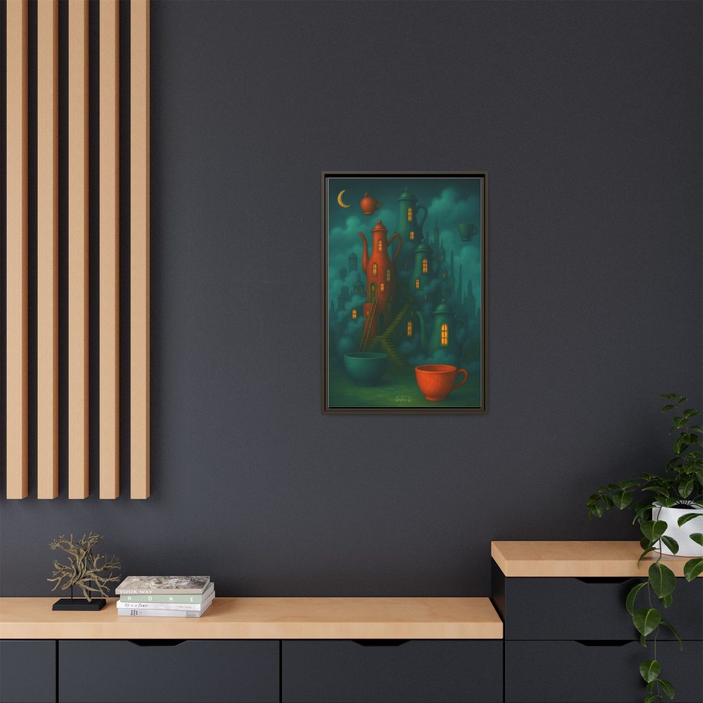 Surreal Teapot City Framed Canvas Art