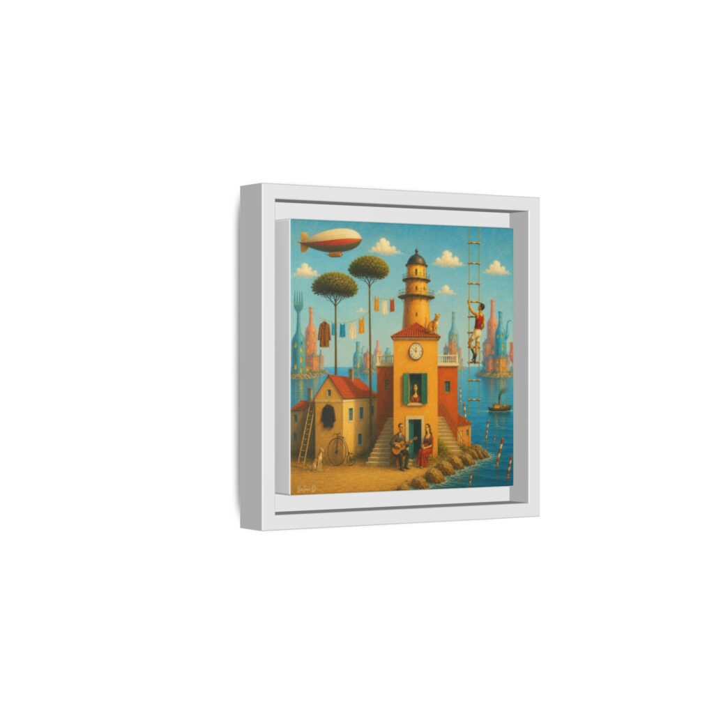 Surreal Coastal Lighthouse Matte Framed Canvas Print