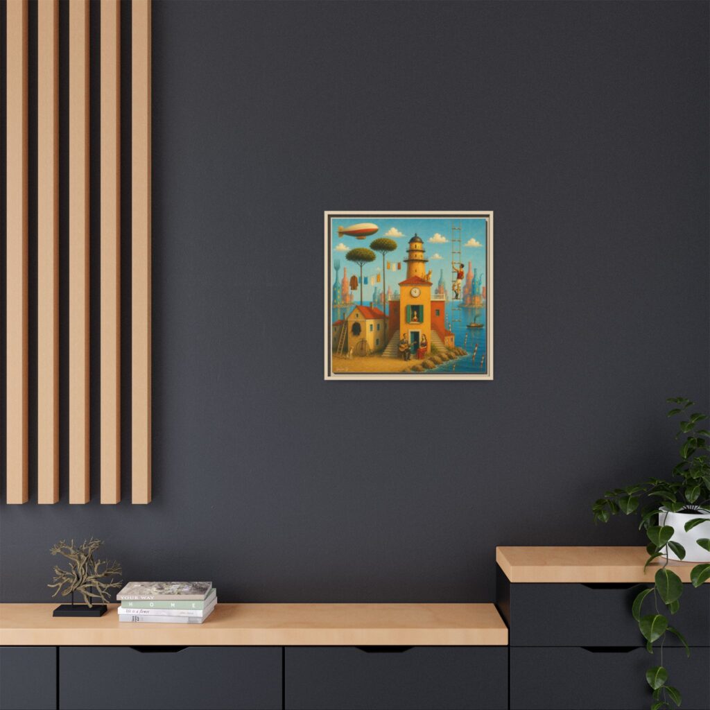 Surreal Coastal Lighthouse Matte Framed Canvas Print