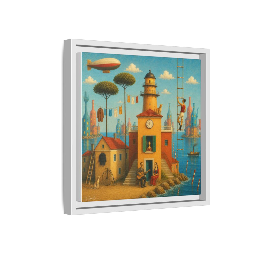Surreal Coastal Lighthouse Matte Framed Canvas Print
