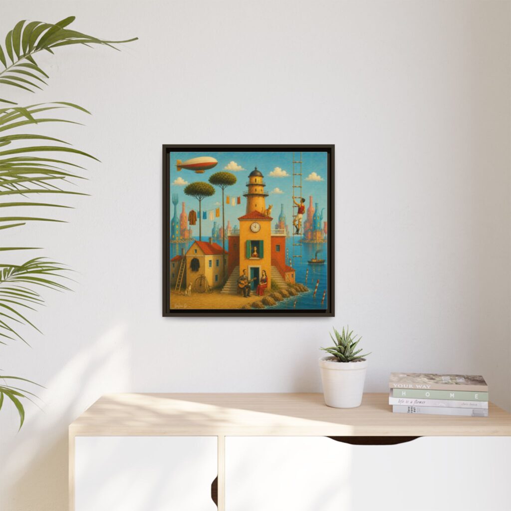 Surreal Coastal Lighthouse Matte Framed Canvas Print