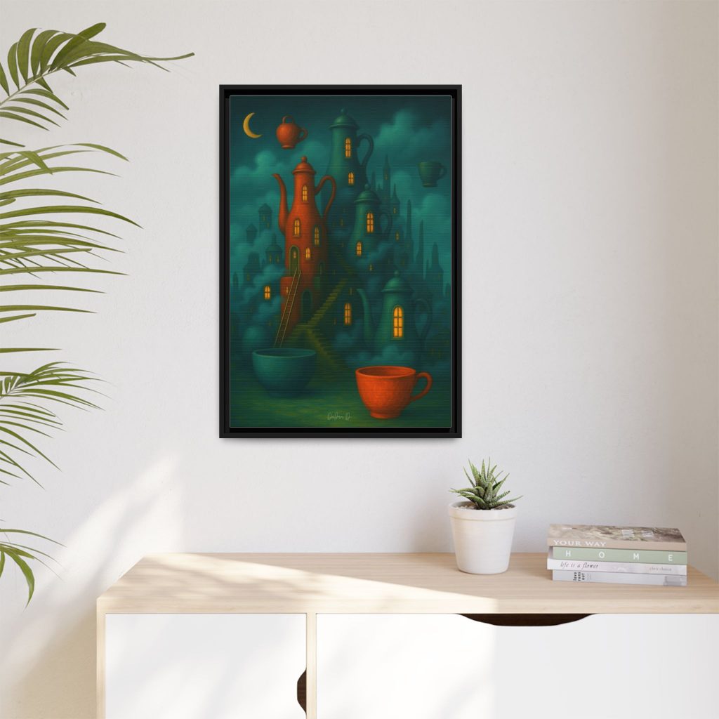 Surreal Teapot City Framed Canvas Art