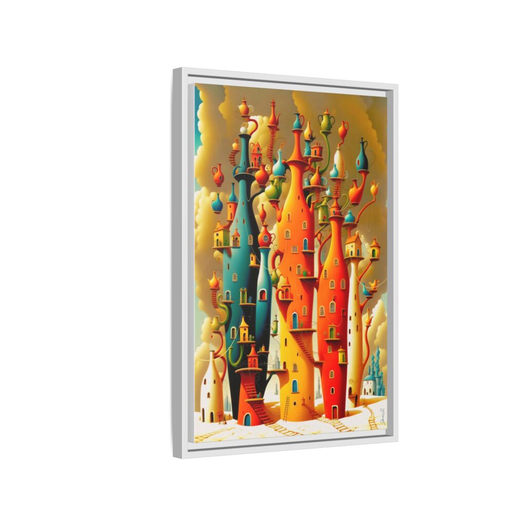 Connections – Surreal Colorful Castle Matte Canvas Print — Framed Fantasy Wall Art
