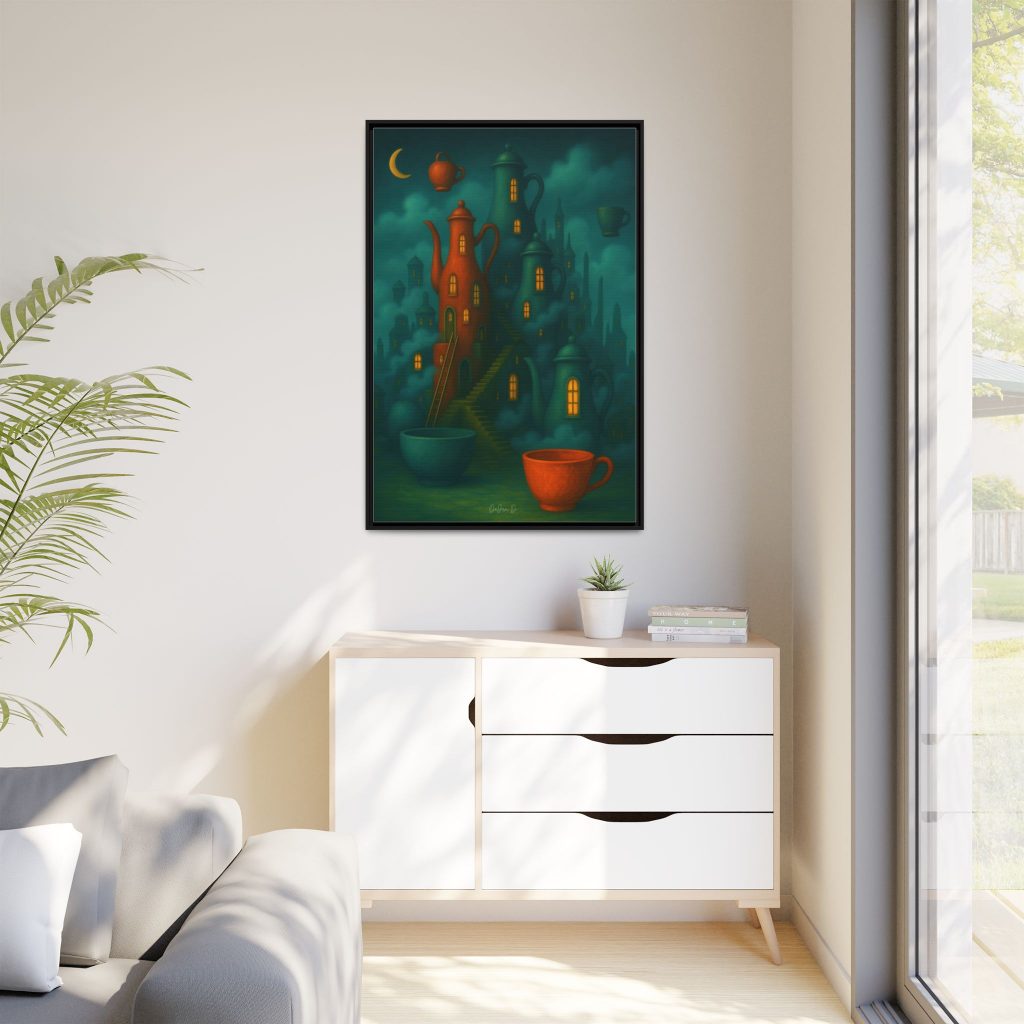 Surreal Teapot City Framed Canvas Art