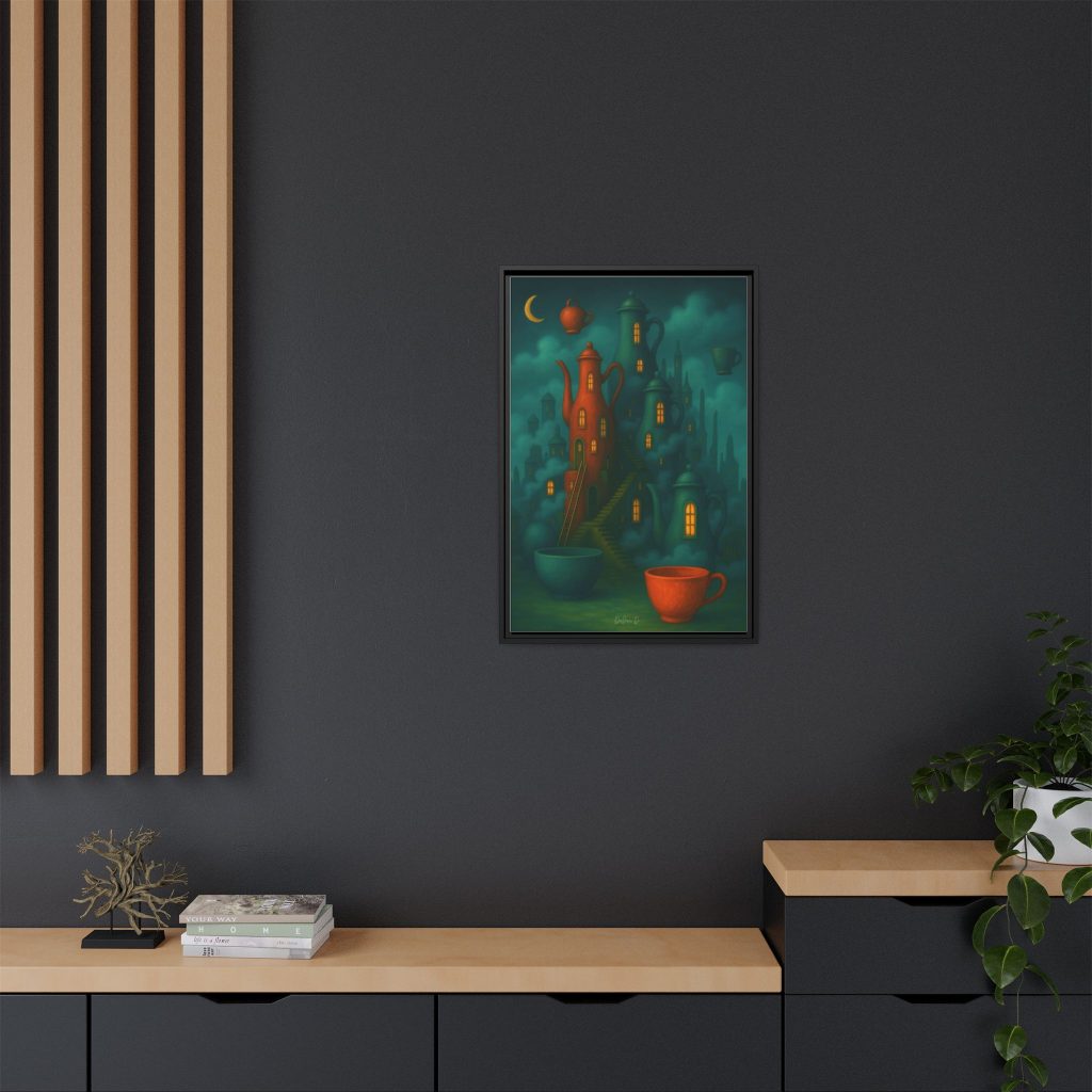 Surreal Teapot City Framed Canvas Art