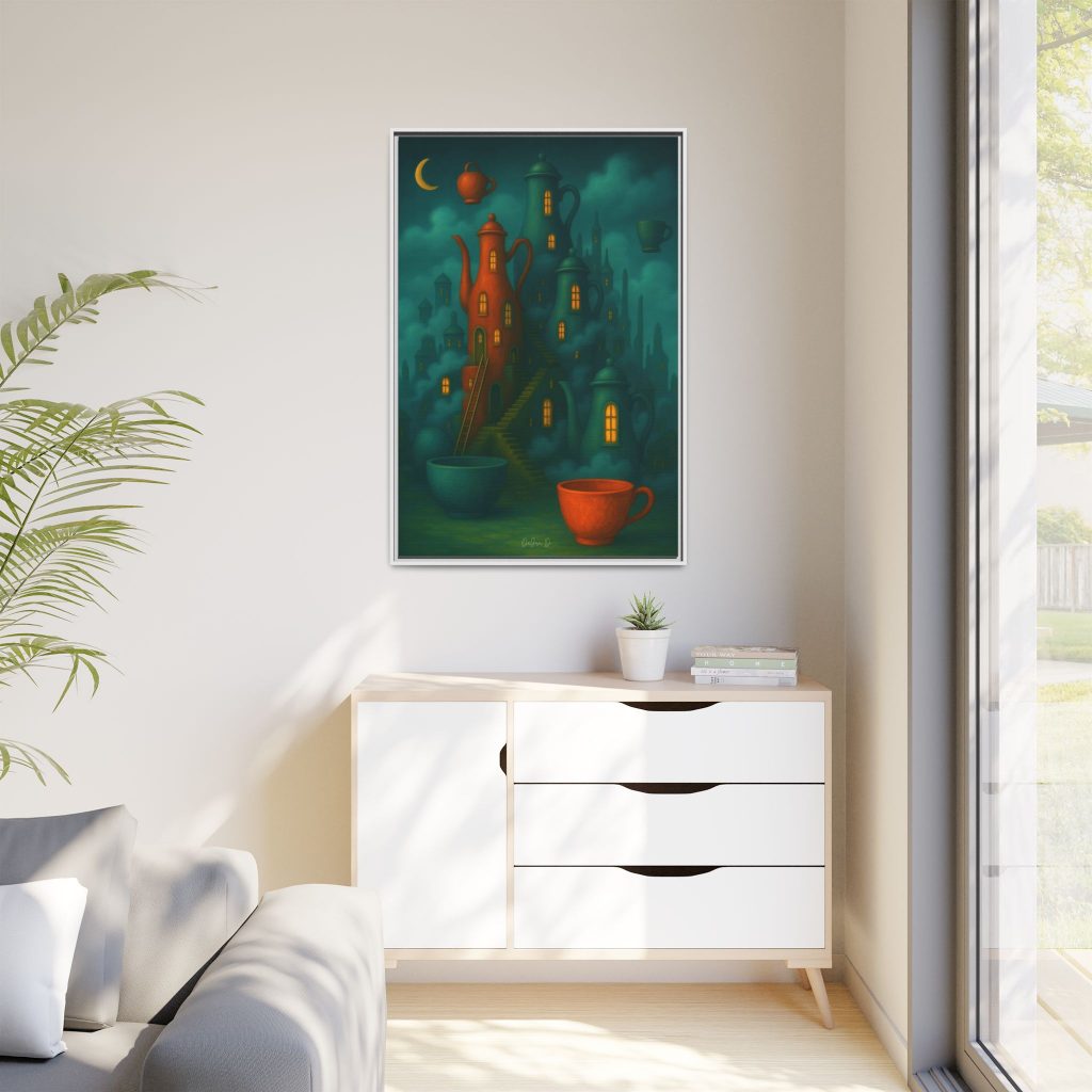 Surreal Teapot City Framed Canvas Art