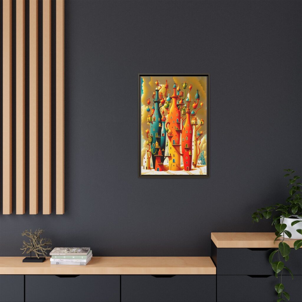 Connections – Surreal Colorful Castle Matte Canvas Print — Framed Fantasy Wall Art