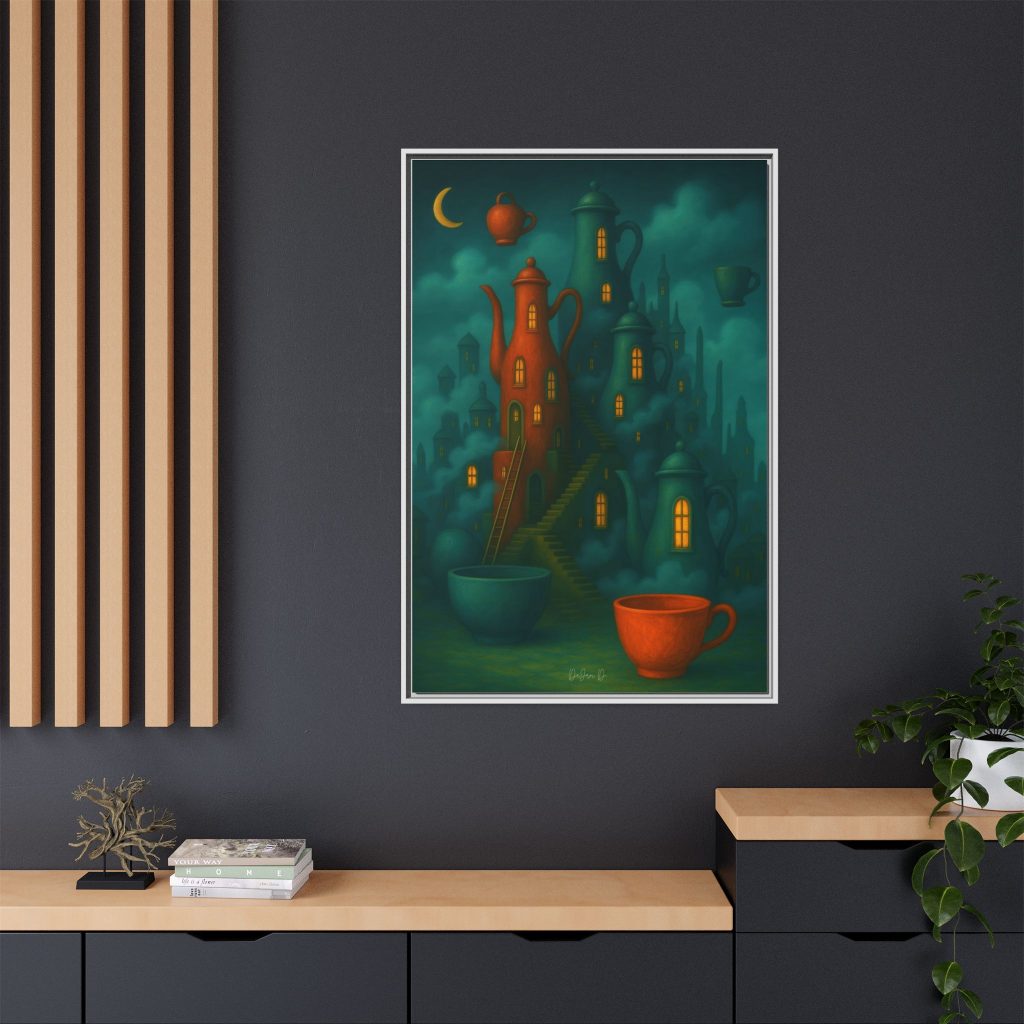 Surreal Teapot City Framed Canvas Art