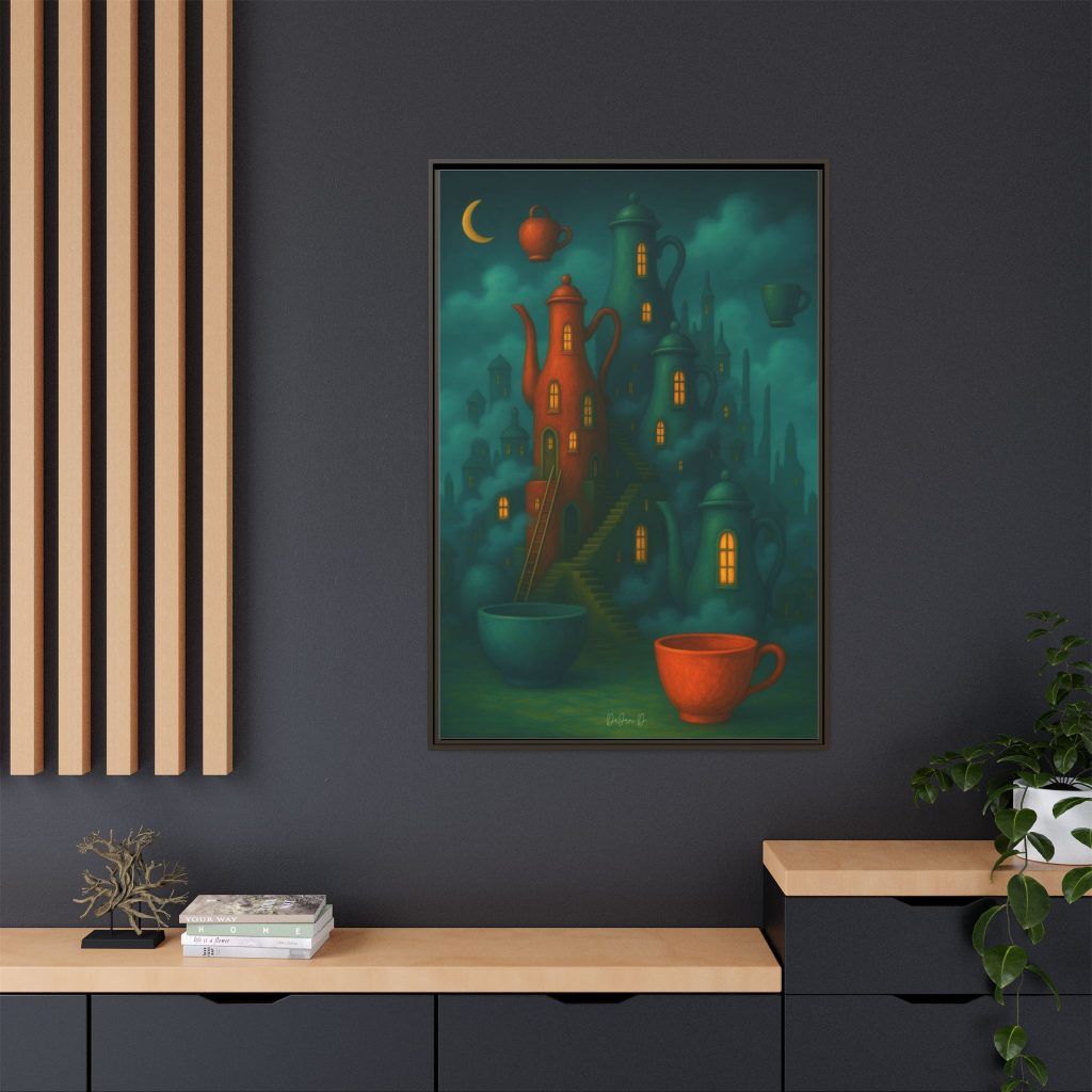 Surreal Teapot City Framed Canvas Art