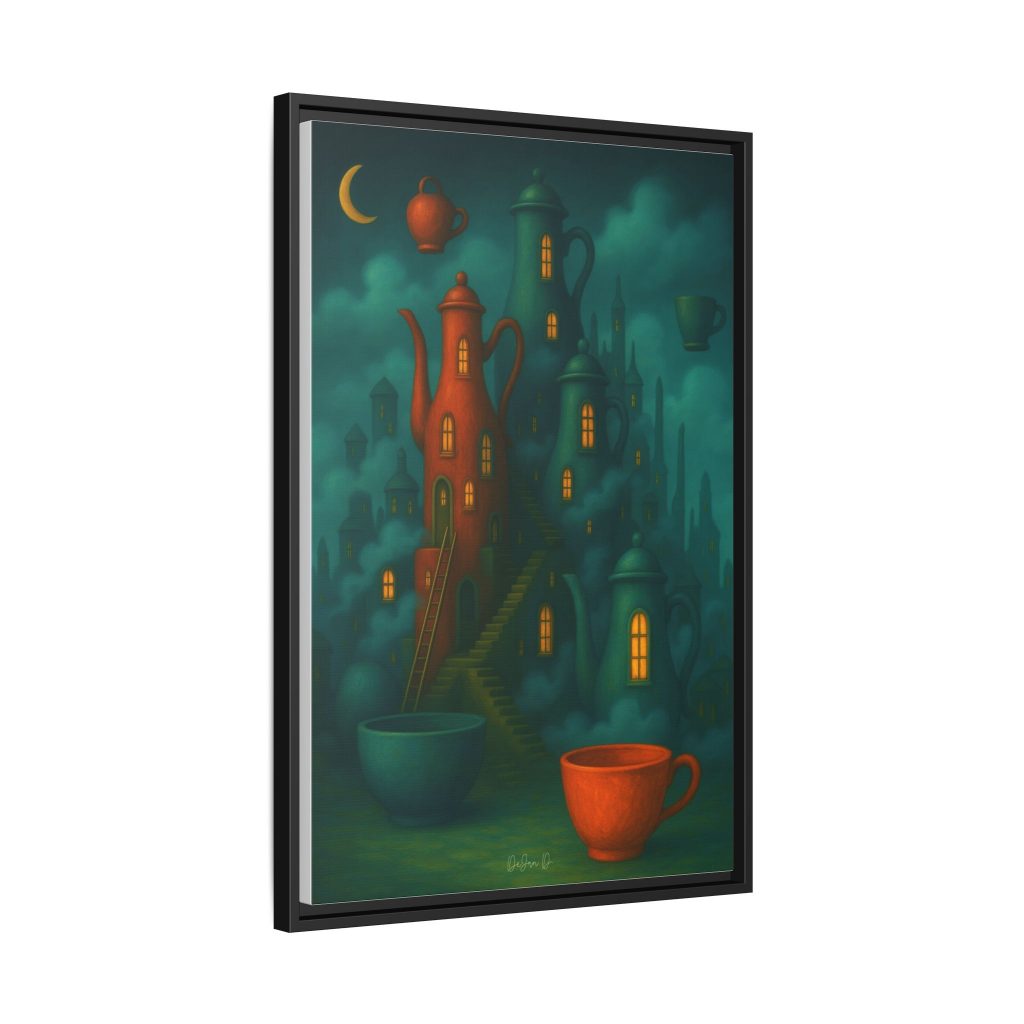 Surreal Teapot City Framed Canvas Art