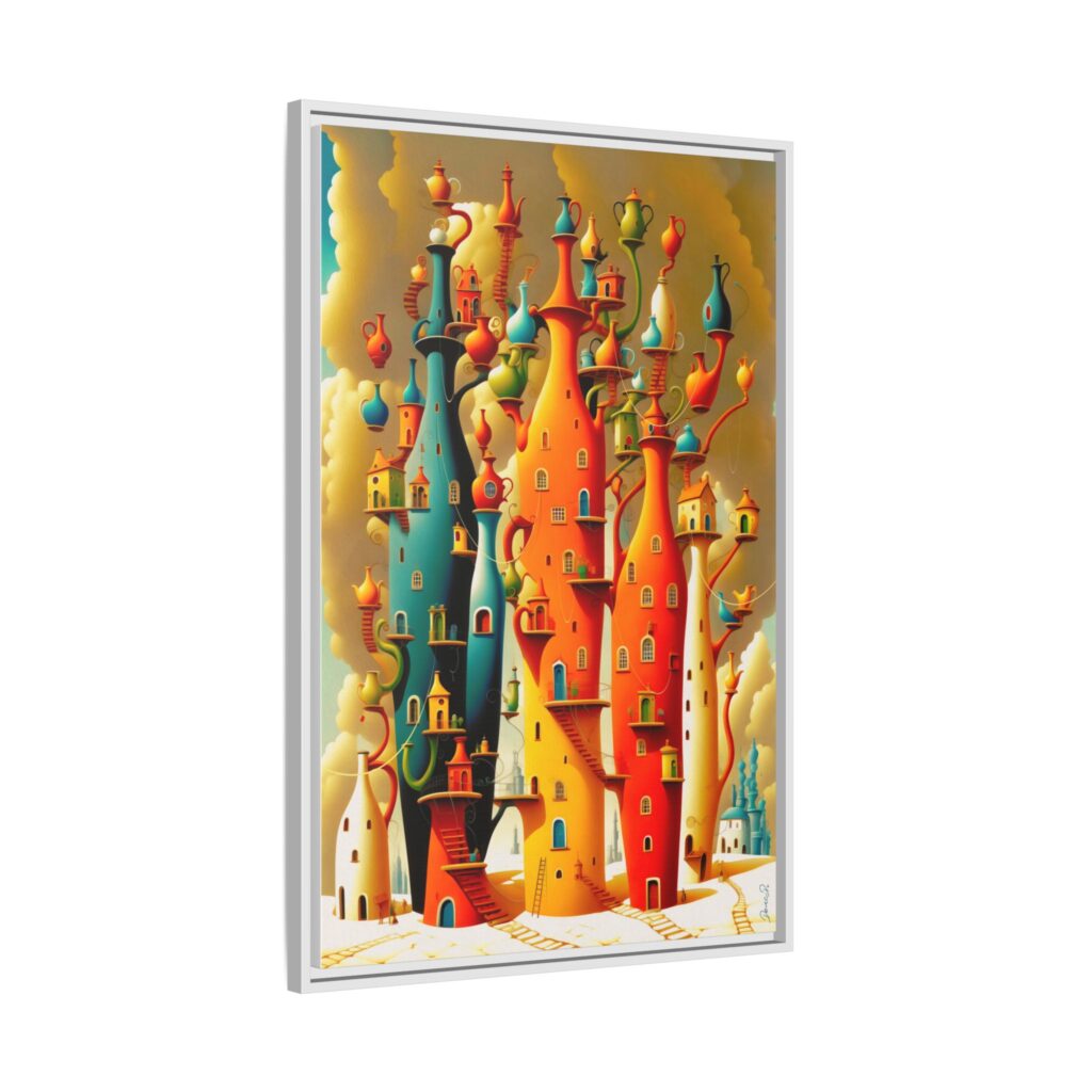 Connections – Surreal Colorful Castle Matte Canvas Print — Framed Fantasy Wall Art