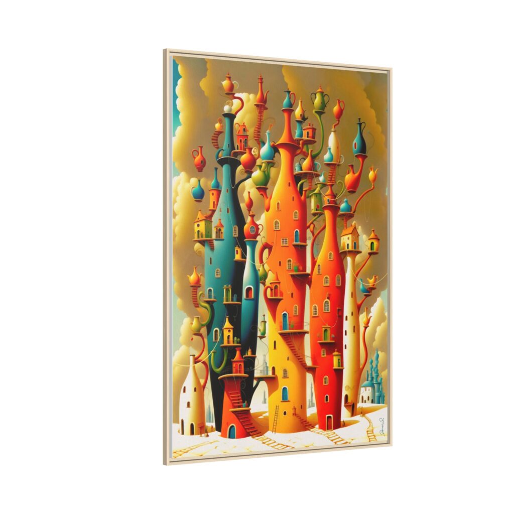 Connections – Surreal Colorful Castle Matte Canvas Print — Framed Fantasy Wall Art