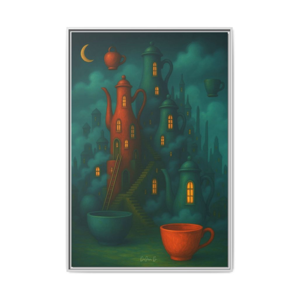 Surreal Teapot City Framed Canvas Art
