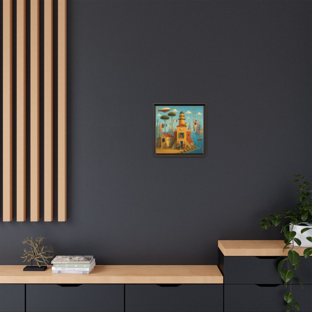 Surreal Coastal Lighthouse Matte Framed Canvas Print