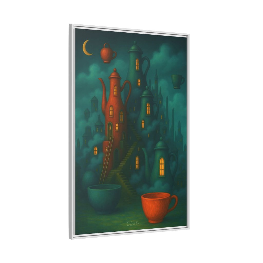 Surreal Teapot City Framed Canvas Art