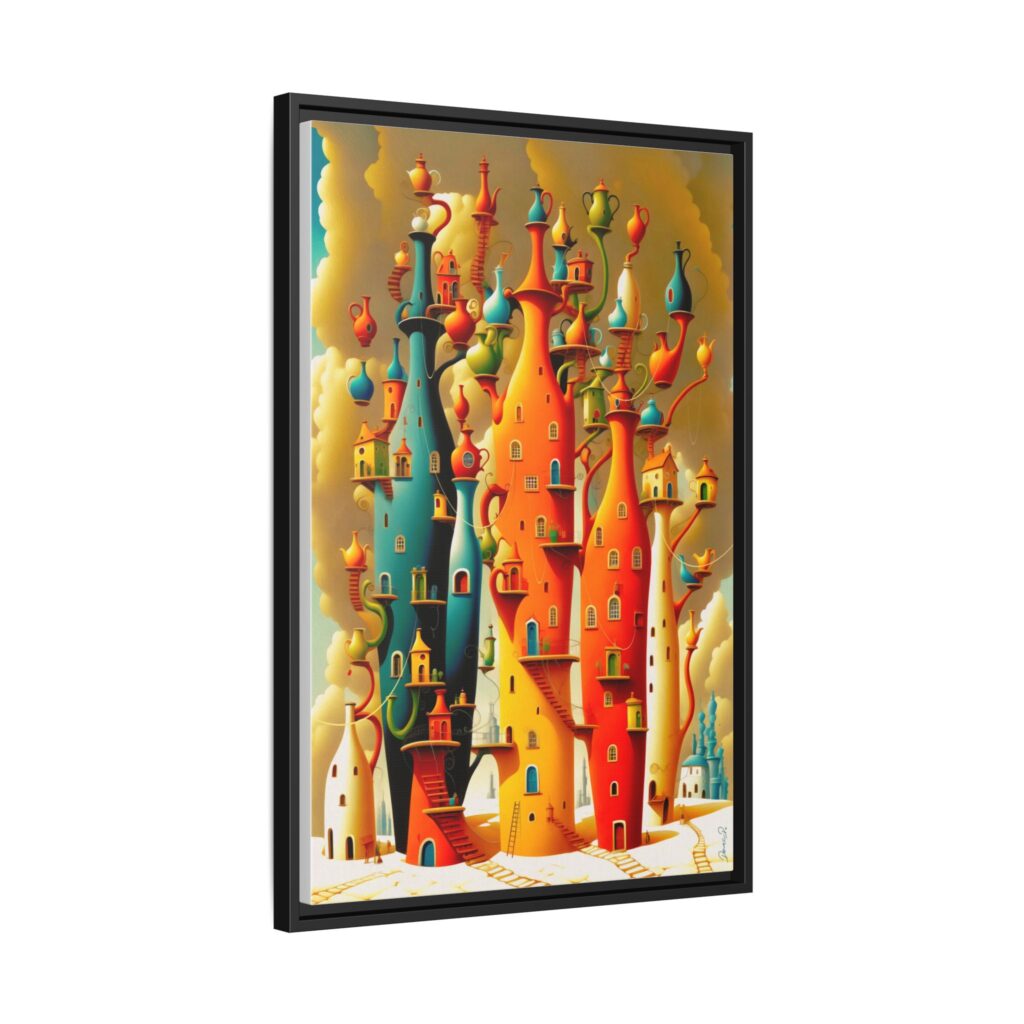 Connections – Surreal Colorful Castle Matte Canvas Print — Framed Fantasy Wall Art