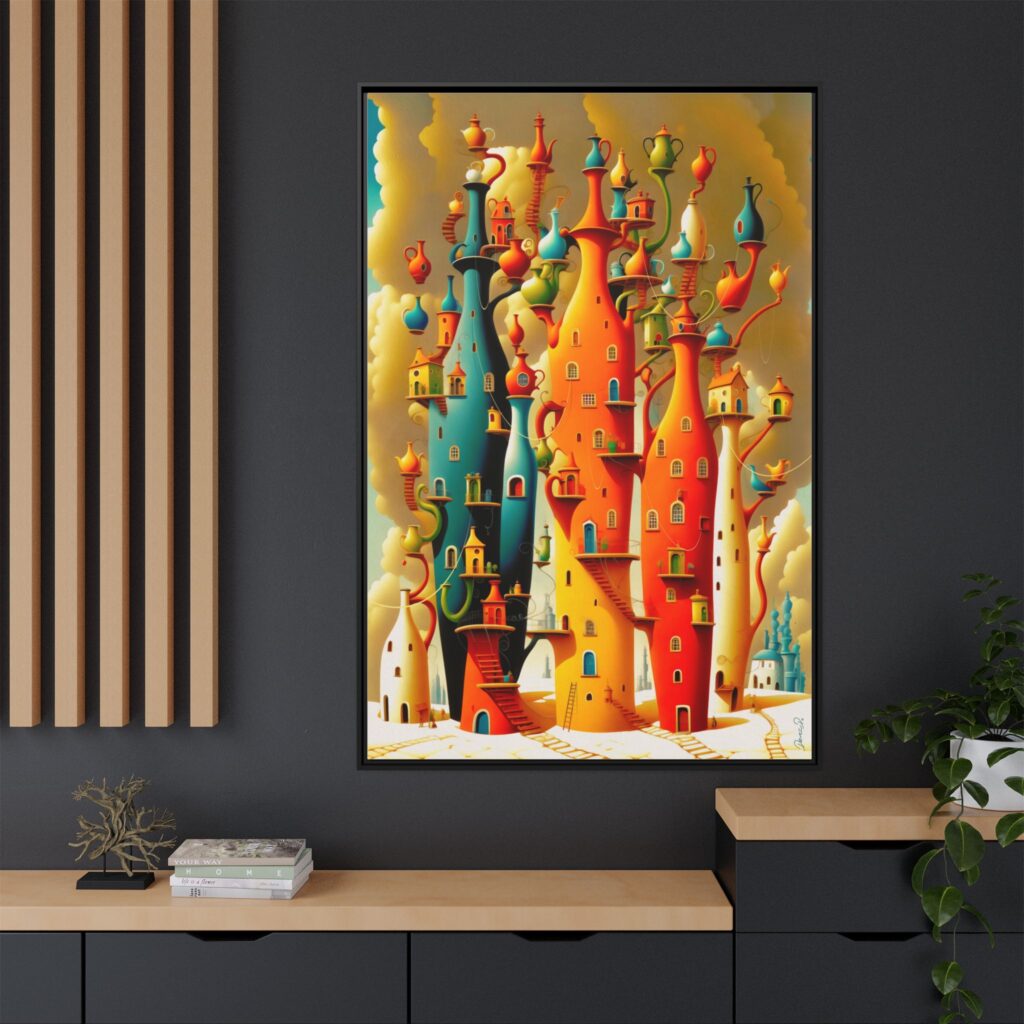Connections – Surreal Colorful Castle Matte Canvas Print — Framed Fantasy Wall Art