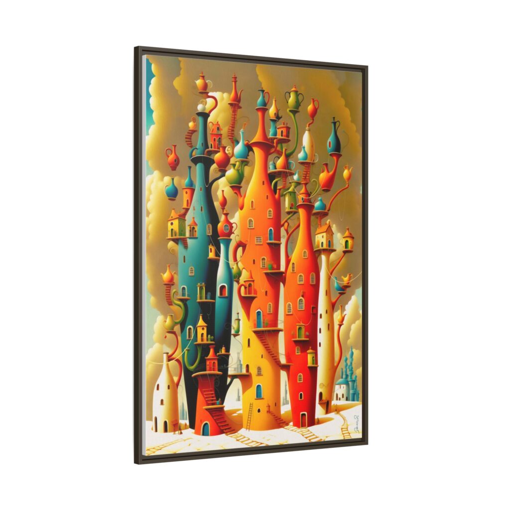 Connections – Surreal Colorful Castle Matte Canvas Print — Framed Fantasy Wall Art