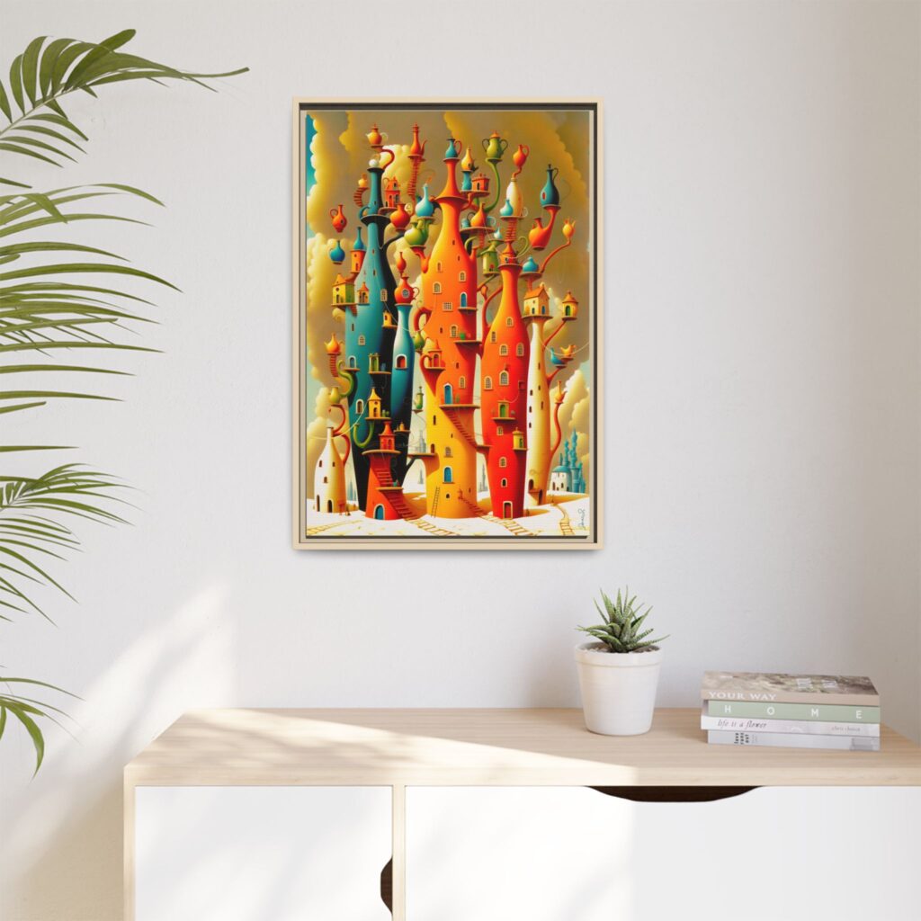 Connections – Surreal Colorful Castle Matte Canvas Print — Framed Fantasy Wall Art