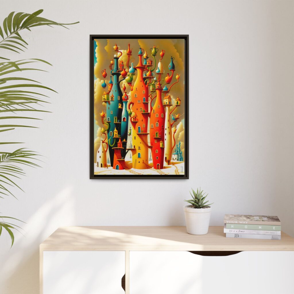 Connections – Surreal Colorful Castle Matte Canvas Print — Framed Fantasy Wall Art