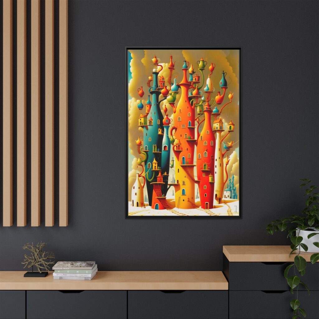 Connections – Surreal Colorful Castle Matte Canvas Print — Framed Fantasy Wall Art
