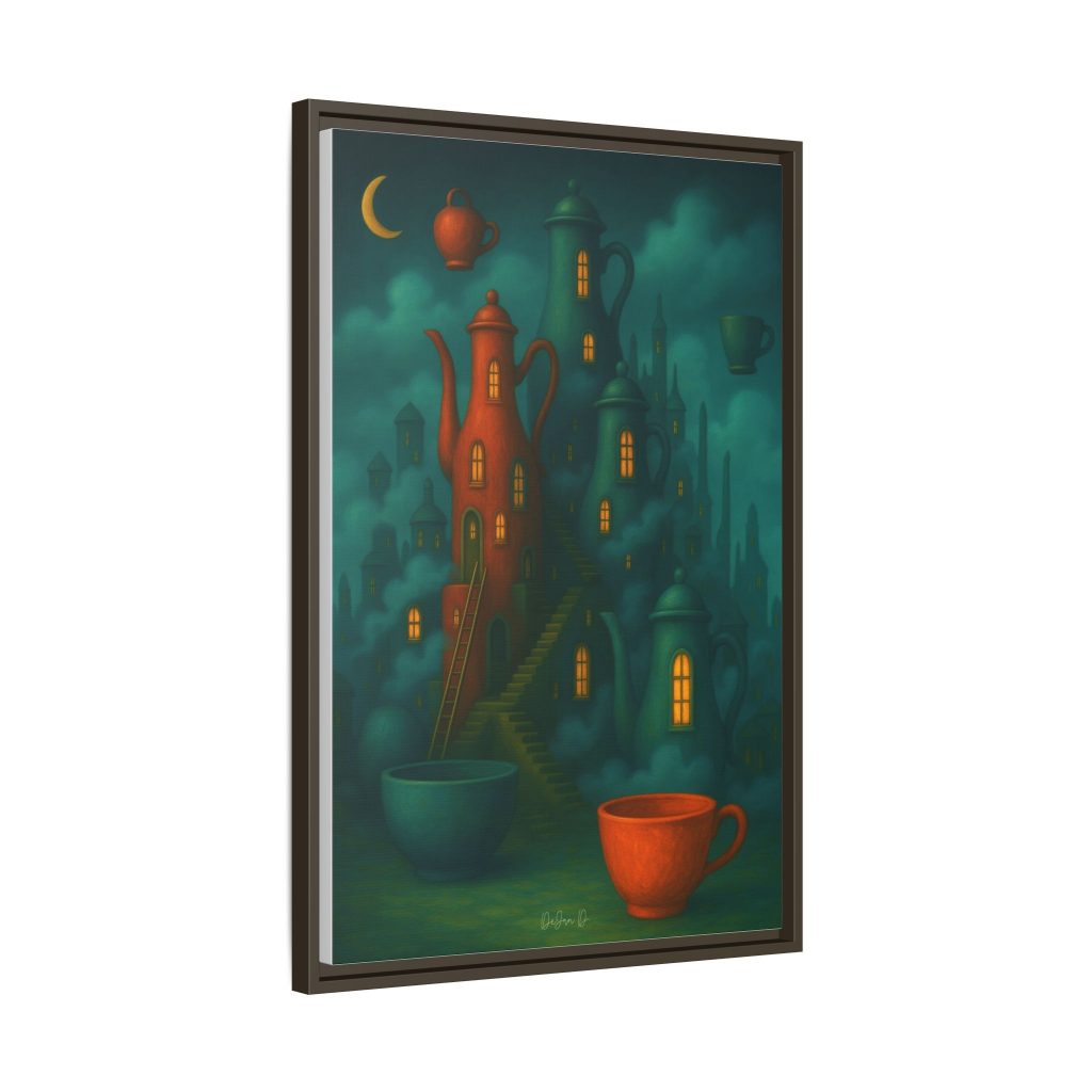 Surreal Teapot City Framed Canvas Art