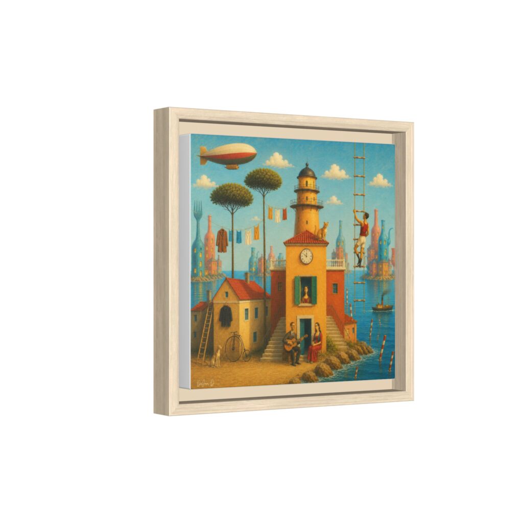 Surreal Coastal Lighthouse Matte Framed Canvas Print
