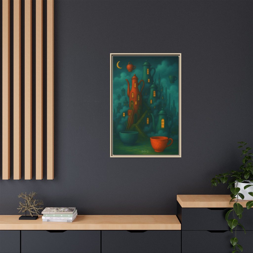 Surreal Teapot City Framed Canvas Art