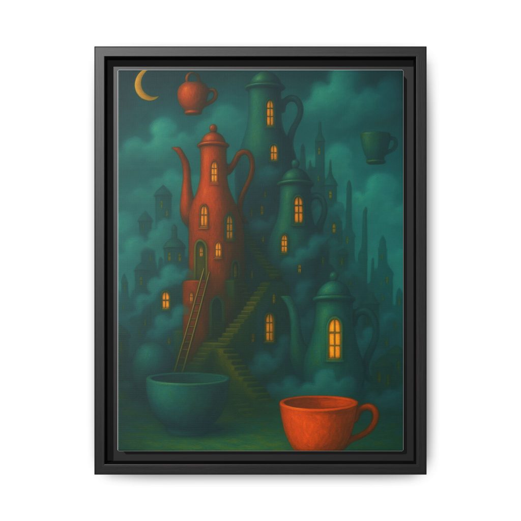 Surreal Teapot City Framed Canvas Art