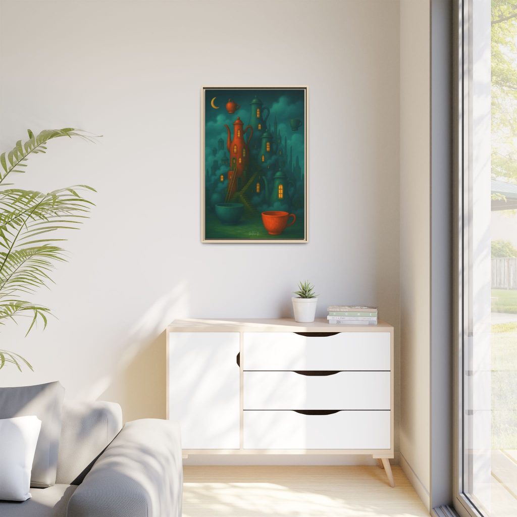 Surreal Teapot City Framed Canvas Art