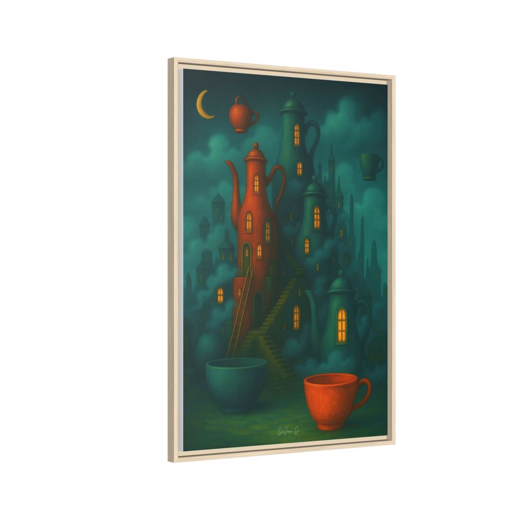 Surreal Teapot City Framed Canvas Art
