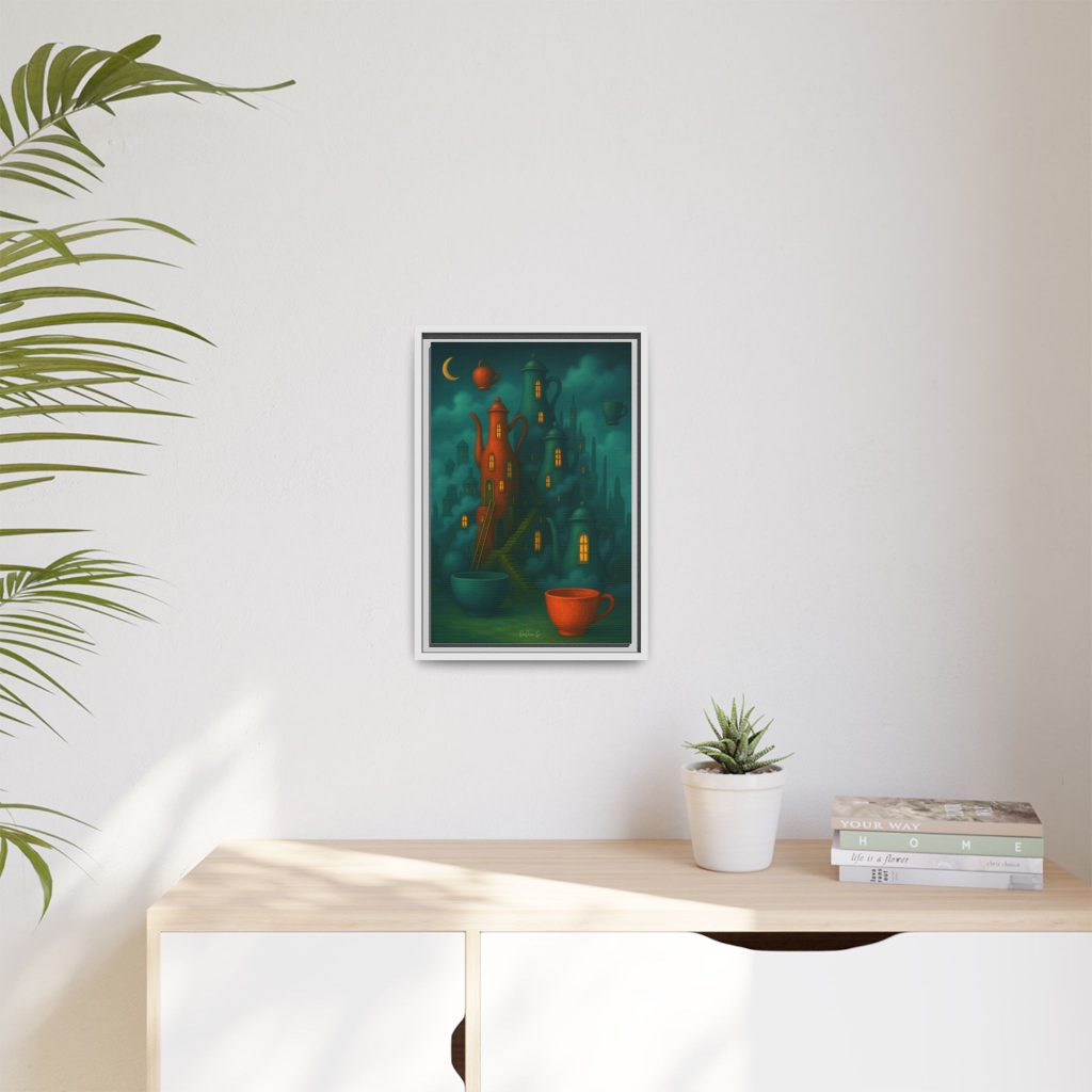 Surreal Teapot City Framed Canvas Art