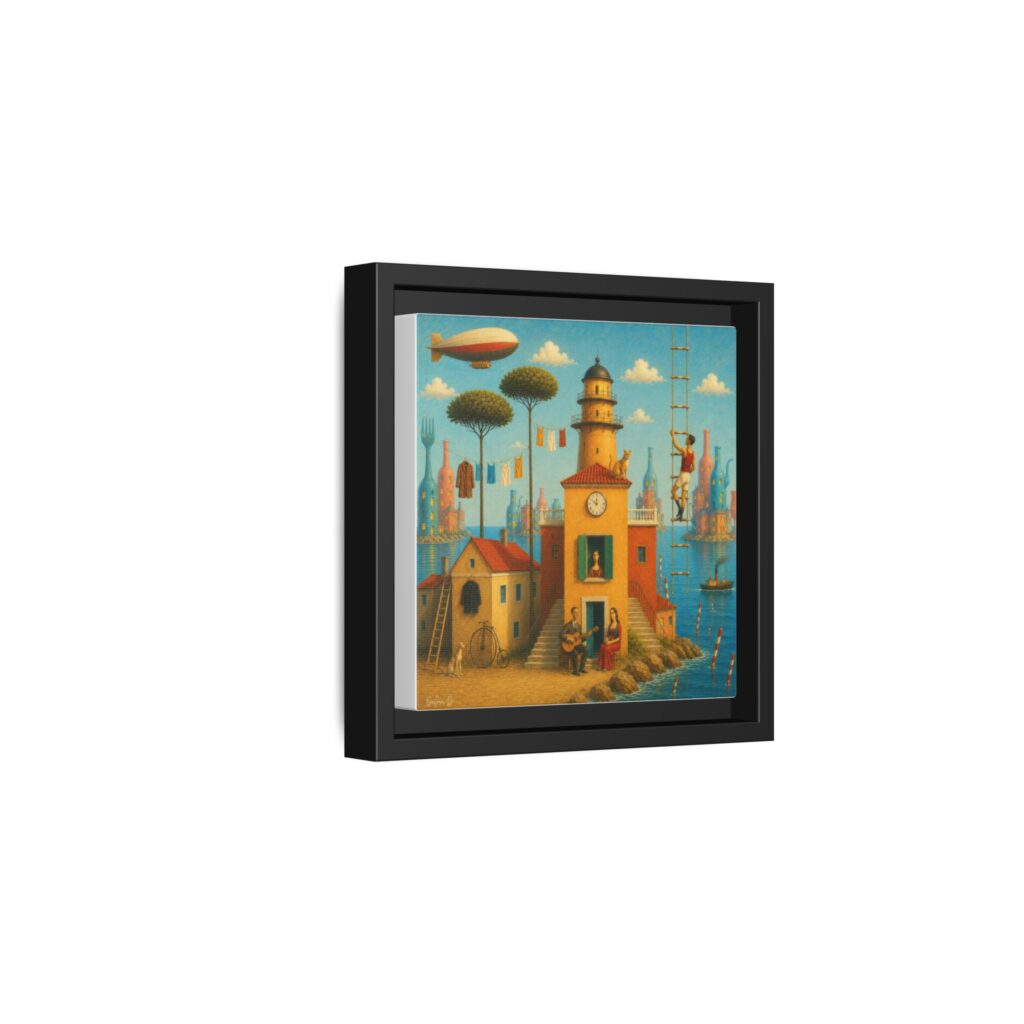 Surreal Coastal Lighthouse Matte Framed Canvas Print